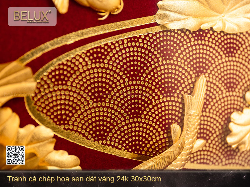 Tranh cá chép hoa sen dát vàng 24k KT 30x30cm